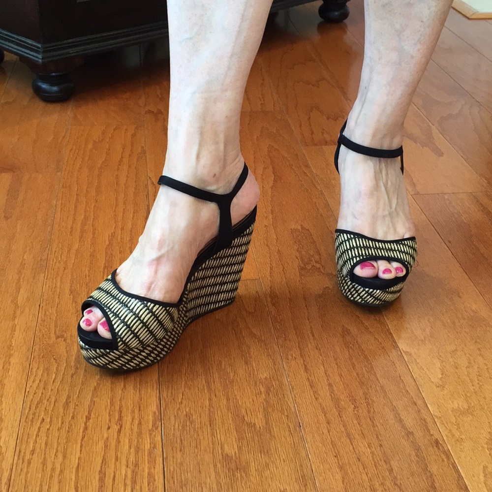 Dune London Black Raffia Wedge Sandal